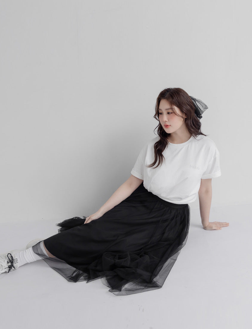 Romantic Layered Flowing Elastic Waist Plus Size Tulle Skirt