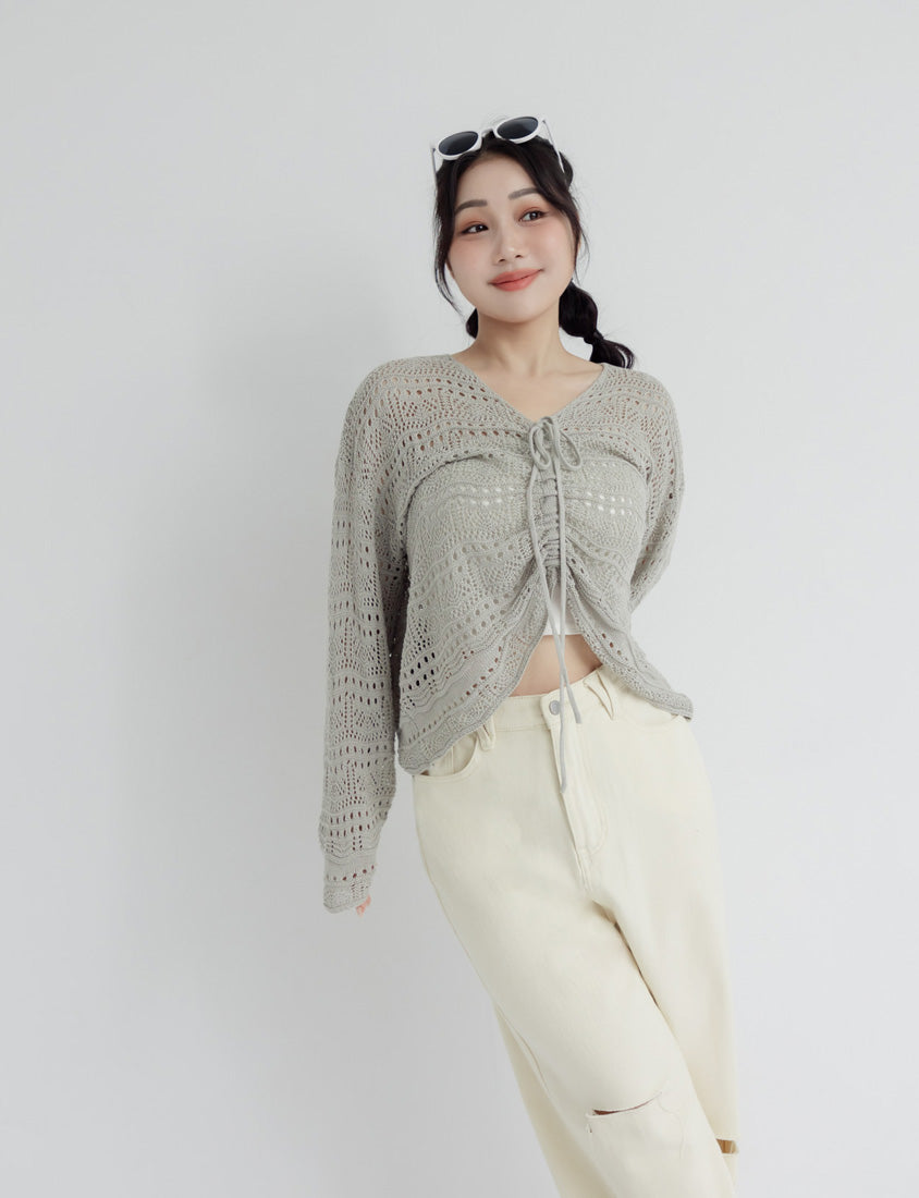 Two-Way Front-Tie Drawstring Plus Size Knit Top