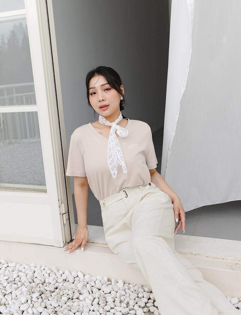 MISS. Cotton Linen Pleated Waist Plus Size Wide Leg Pants