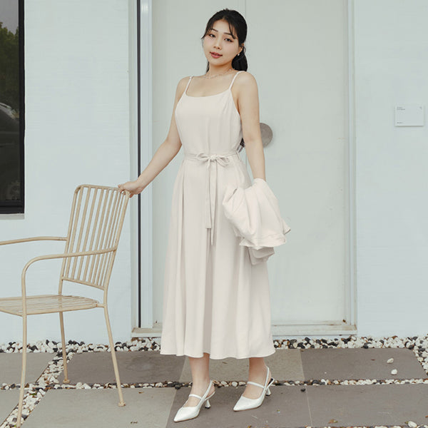 MISS. Silky Cool Pleated  Waist Tie Plus Size Cami Dress