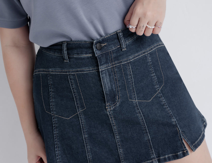 MUA! Sexy Stitching A-Line Plus Size Denim Skirt (with Shorts)