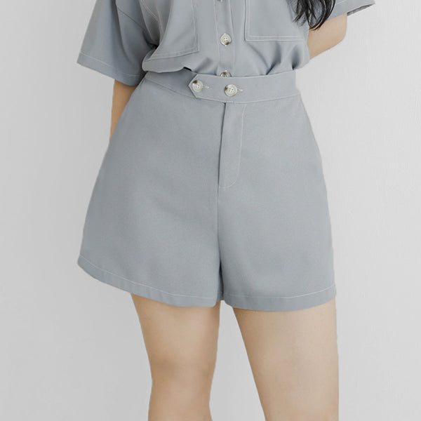 Color-Block Stitching Waistband Twill Plus Size Shorts