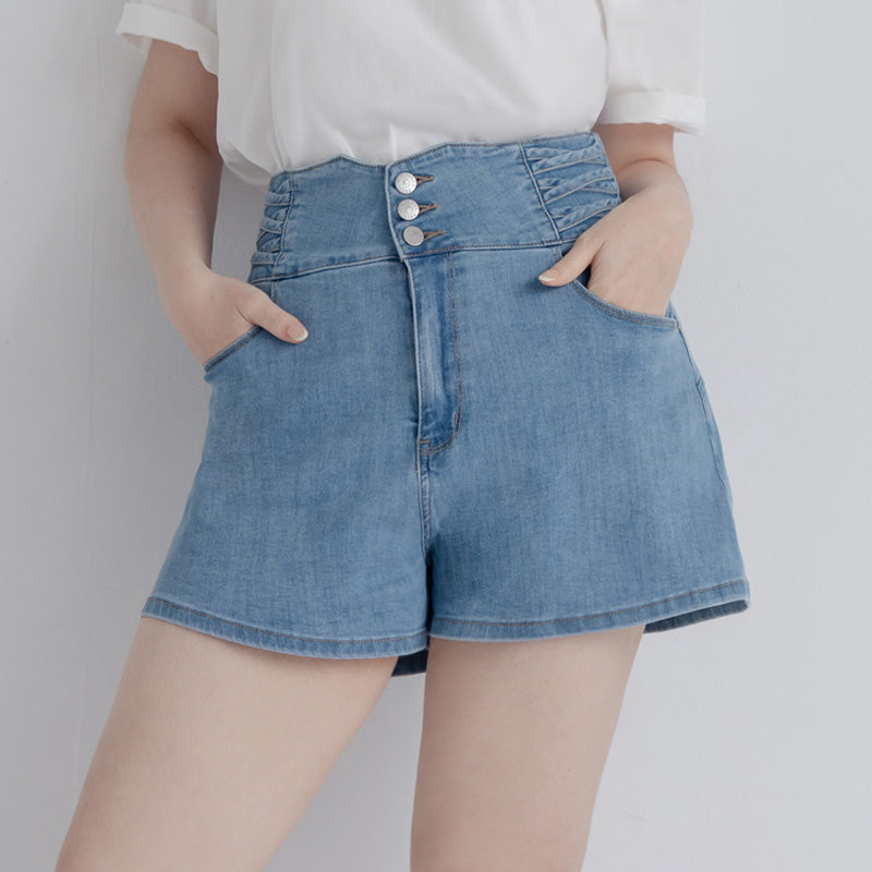 Cross Waist Tummy Flattering Plus Size Denim Shorts