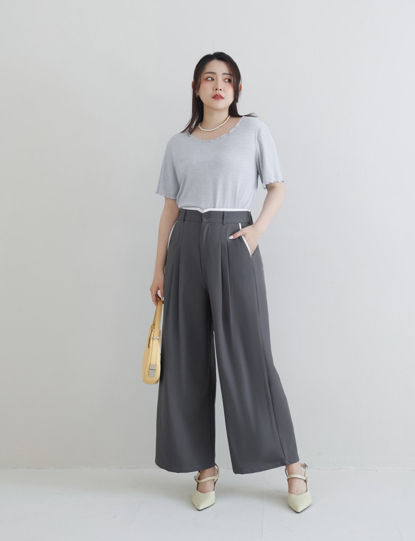 MISS. Contrast Waist Pleated Plus Size Trousers