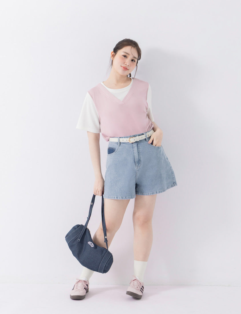 COOL PRO+ Space Cotton Faux Two-Piece Plus Size Top