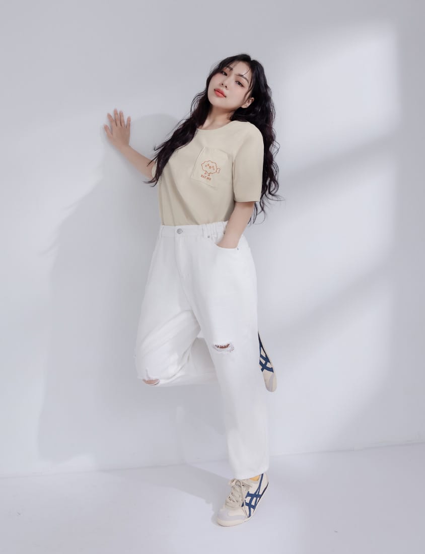 Distressed Side Elastic Waist Plus Size Boyfriend Jeans