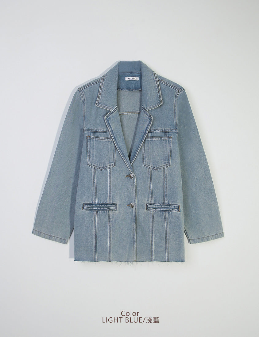 Vintage Washed Denim Plus Size Blazer (Unisex)