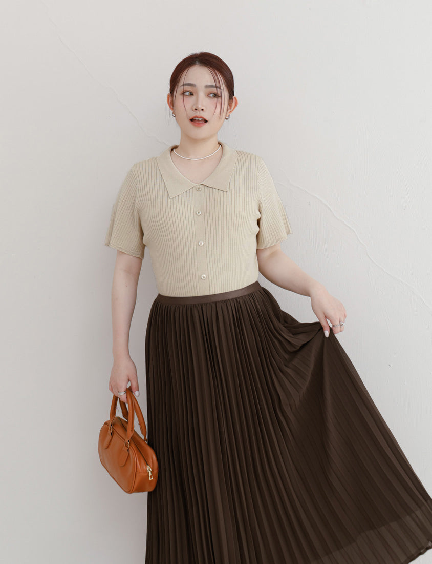 MISS. Versatile Icy Silk Faux Button Collar Plus Size Top