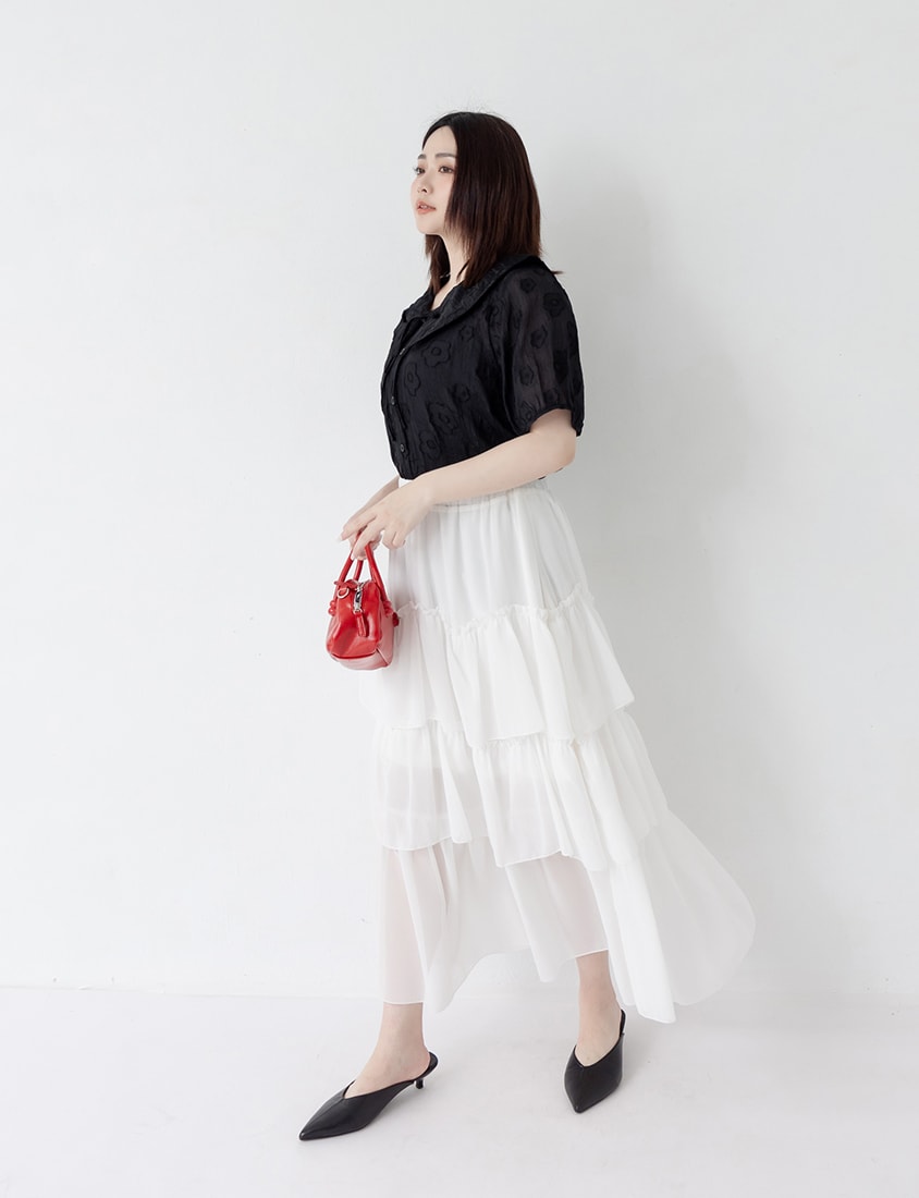 Two-Piece Floral Collar Tie Plus Size Shirt (with Camisole)