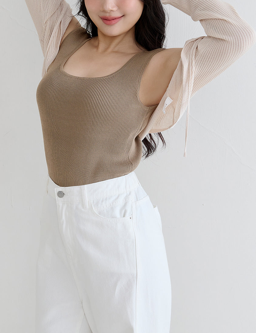 Square Neck Wide Straps Bra Bulges Support Knit Plus Size Tank Top