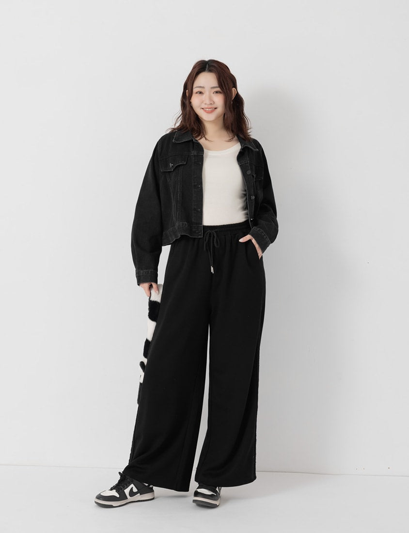 Sweet Lace Trim Cloud Cotton Plus Size Wide Leg Pants