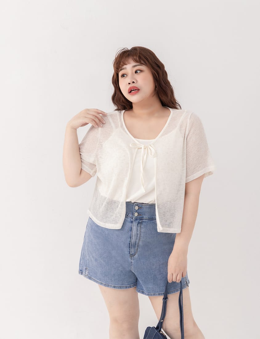 Two-Piece Snowflake Tie-Front Lightweight Plus Size Knit Top (With Vest)