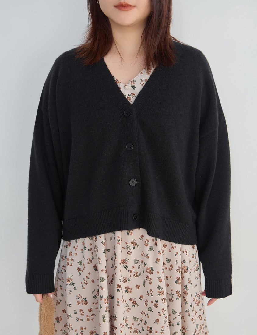 Classic V-Neck Multicolor Cropped Plus Size Knit Cardigan