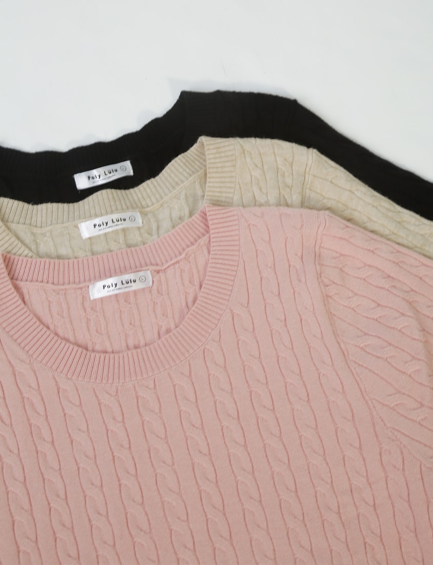 Crewneck Cable Knit Short Sleeve Top