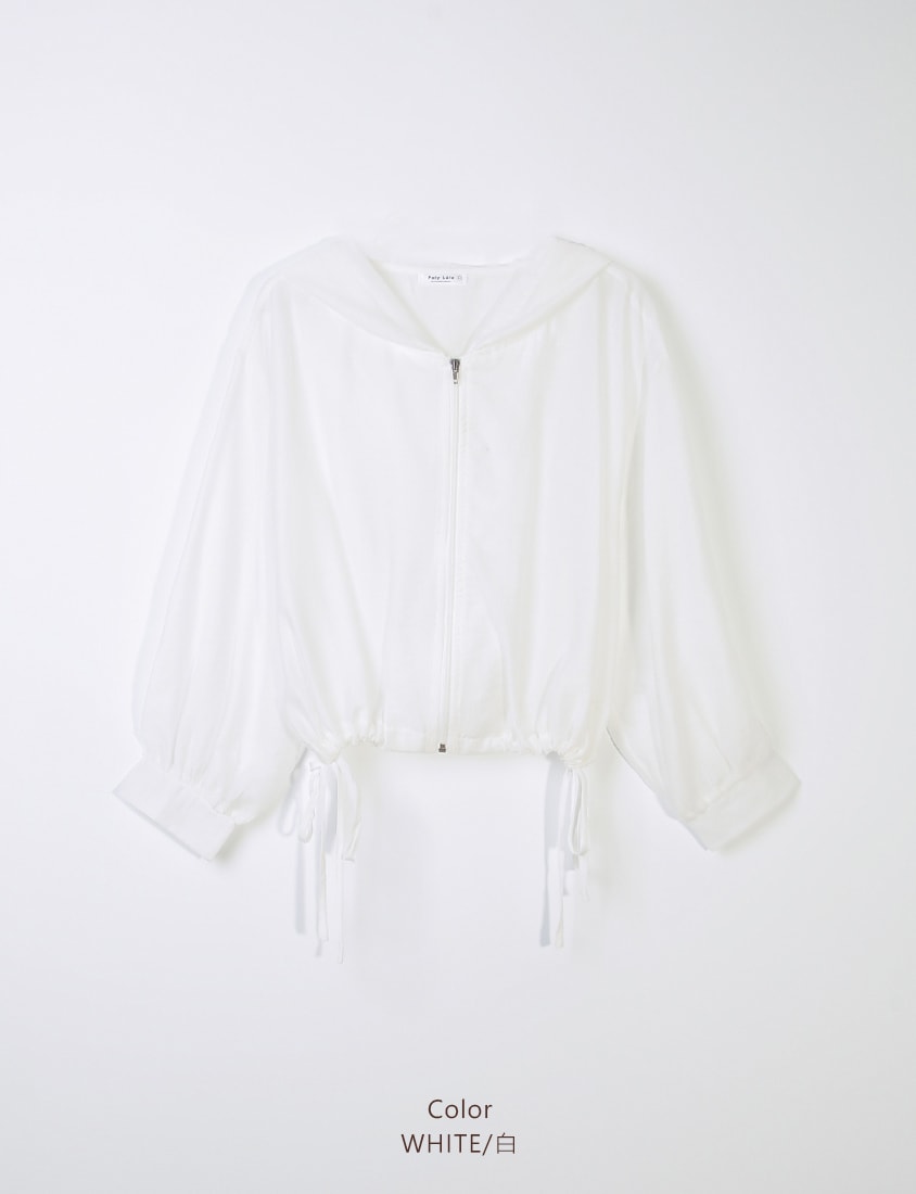 Semi-Sheer Drawstring Hem Hooded Plus Size Jacket