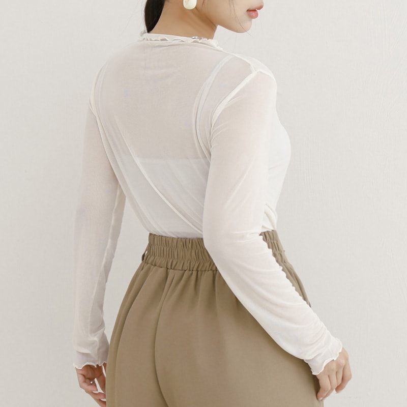 MISS. Multicolor Stretch Sheer Lettuce-Edge Plus Size Top