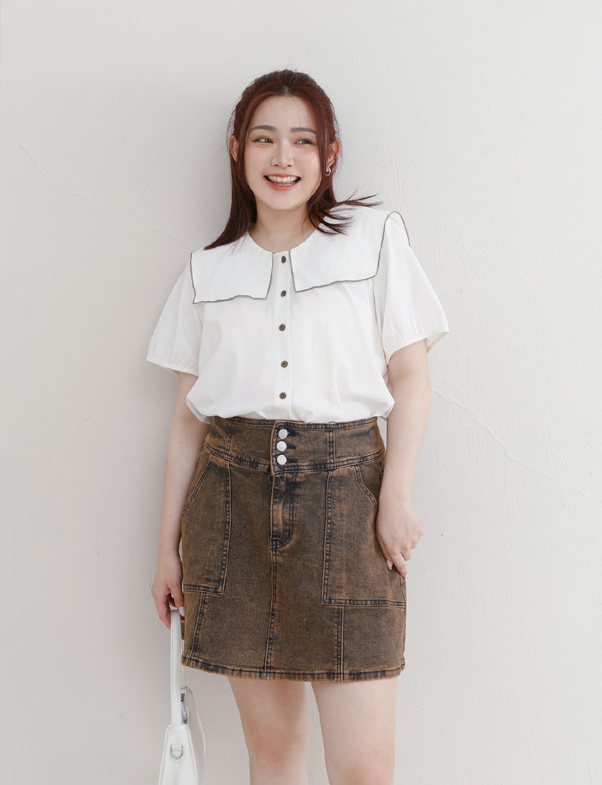 Sweet Contrast Lapel Collar Plus Size Shirt