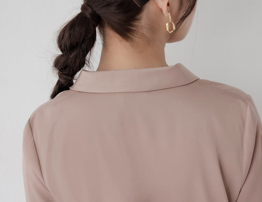 MISS. Glossy Satin Cuban Collar Plus Size Shirt With Floral Buttons