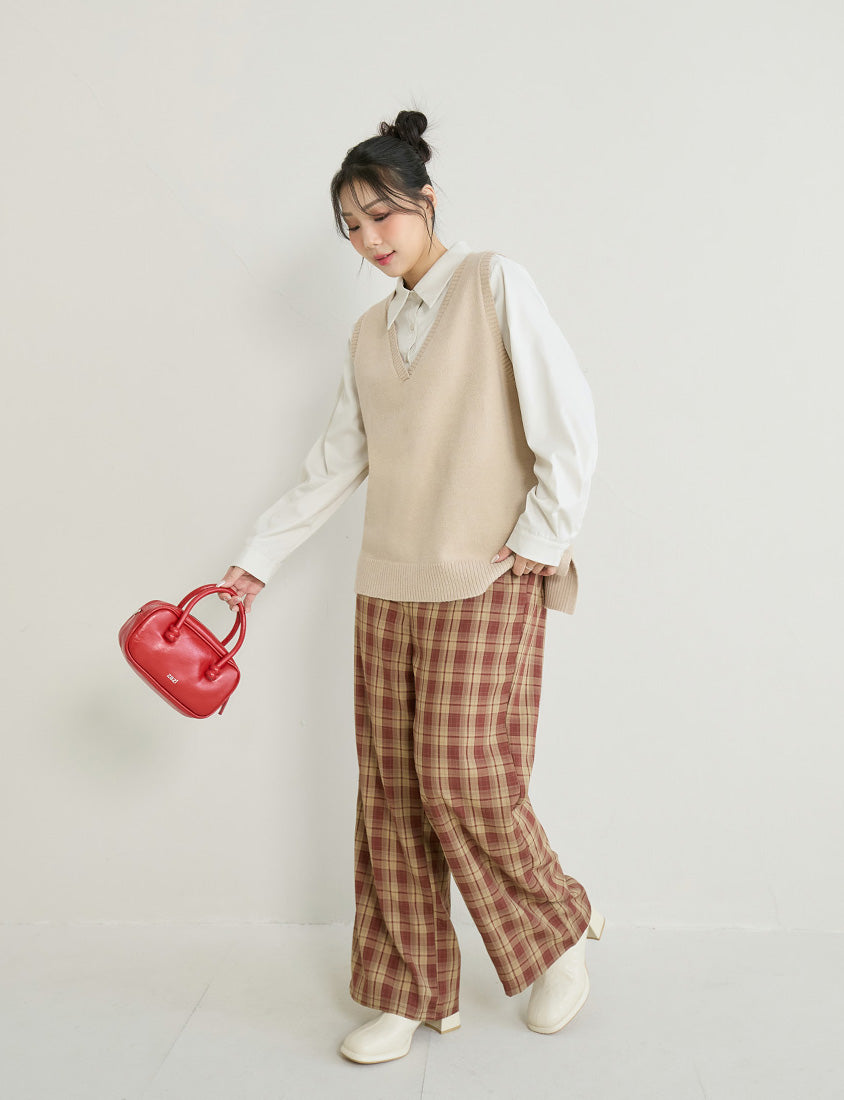 Versatile Multicolor V-Neck Mid-Length Plus Size Knit Vest