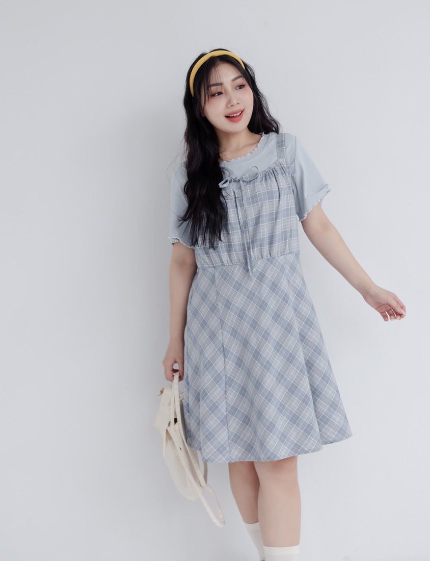 Preppy Adjustable Plaid Plus Size Mini Dress