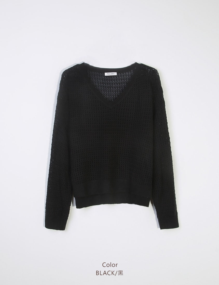 Anti-Pilling V-Neck Eyelet Plus Size Knit Top