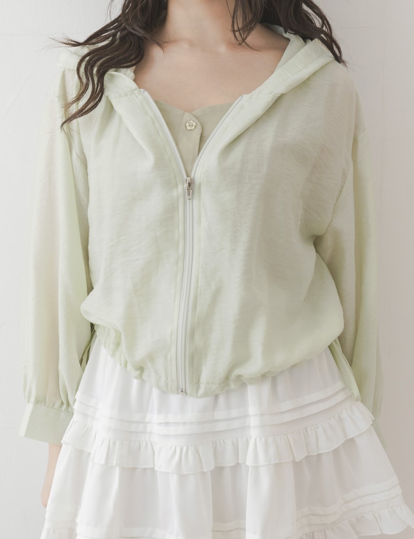 Semi-Sheer Drawstring Hem Hooded Plus Size Jacket