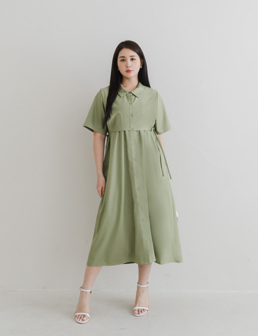 MISS. Japanese Style Layered Side Tie Shirt Dress