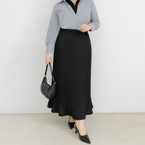 MISS. Fairy Pleated Elastic Waist Plus Size Maxi Skirt