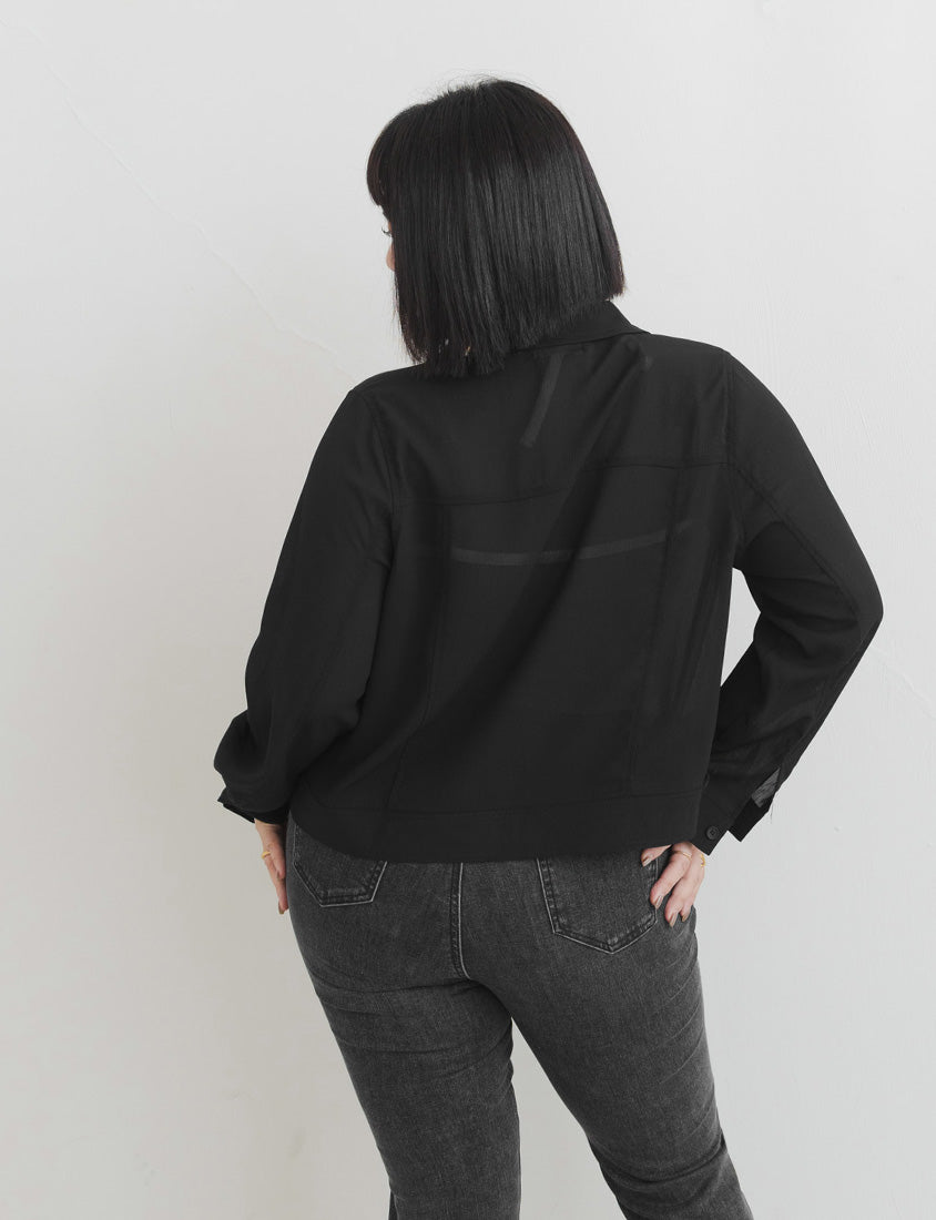 MUA! Sheer Textured Stitch Plus Size Cropped Jacket