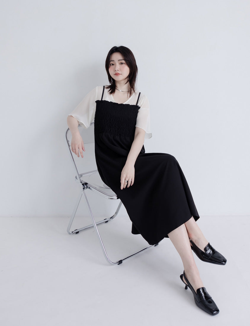 MISS. Faux Two-Piece Sheer Elastic Strap Plus Size Dress