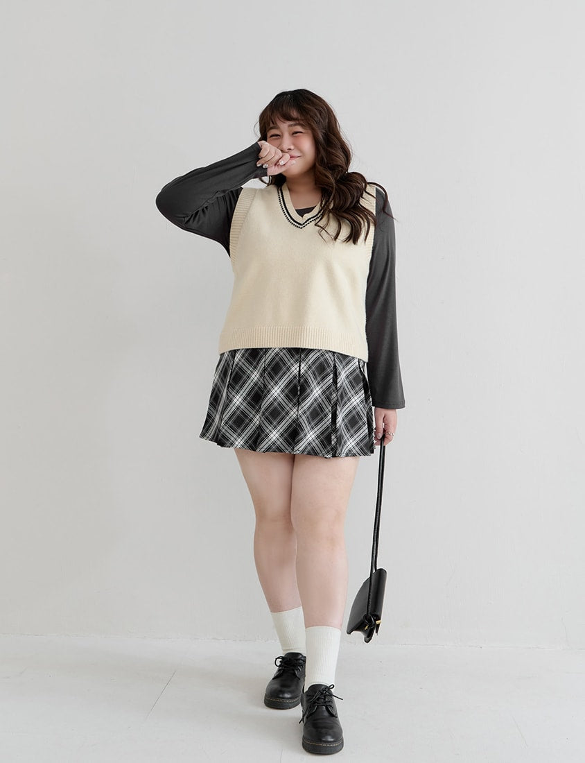 Crewneck 3D Pleated Plus Size Long Sleeve Tee