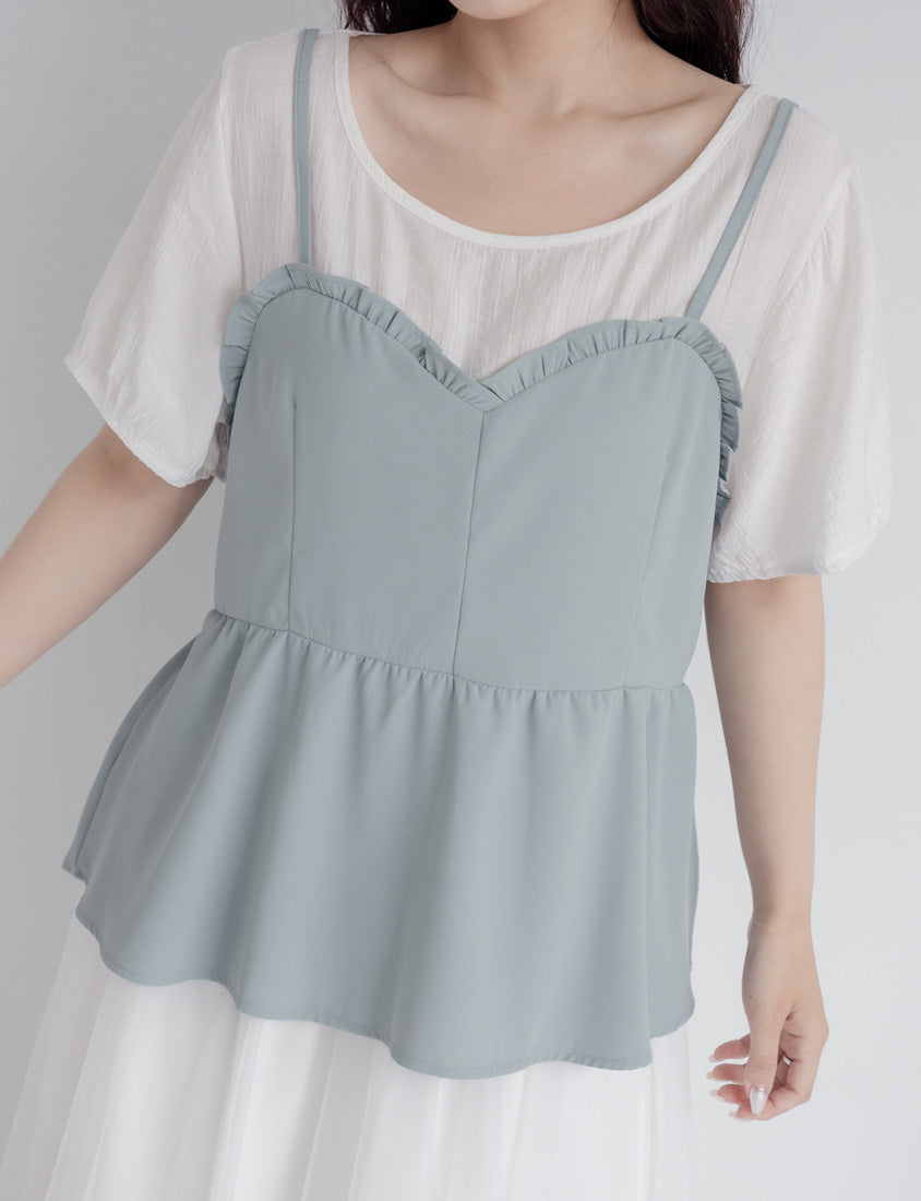 Faux Two-Piece Ruffle-Trim Layered-Look Plus Size Peplum Blouse