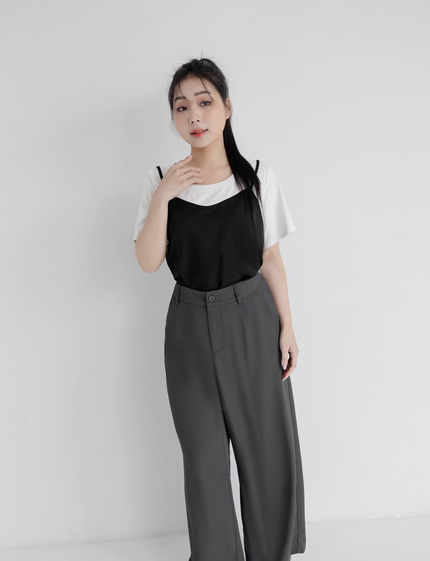 Sweetheart Neckline Twill Faux Two-Piece Plus Size Top