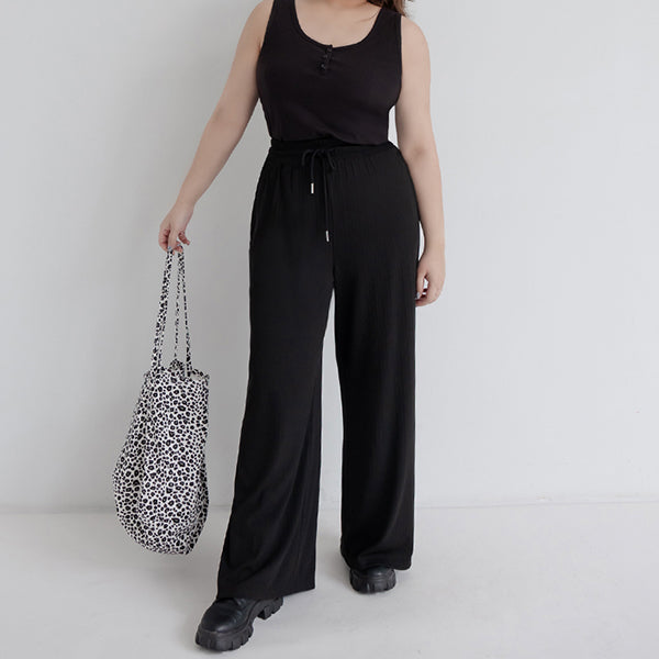 Hip-Contouring Comfy Ribbed Slimming Plus Size Wide Leg Pants