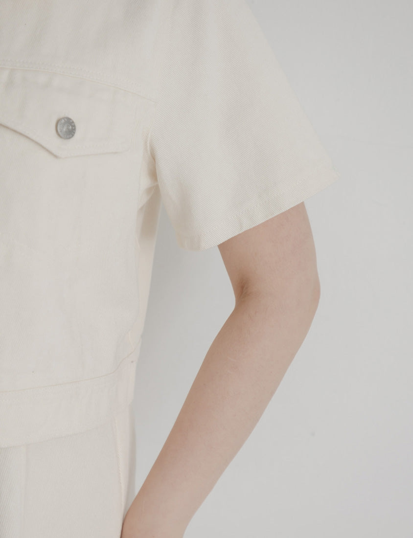 Korean Style Twill Button-Down Plus Size Short Sleeve Jacket