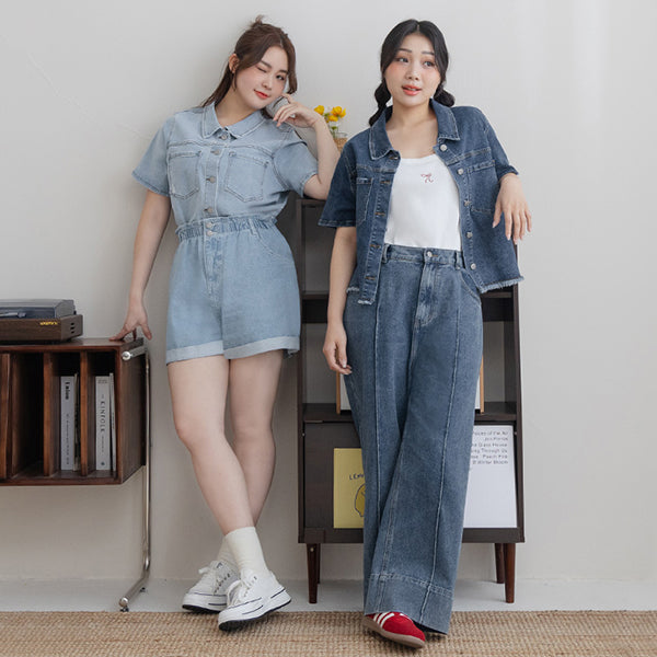 Versatile Pocket Distressed Plus Size Denim Jacket