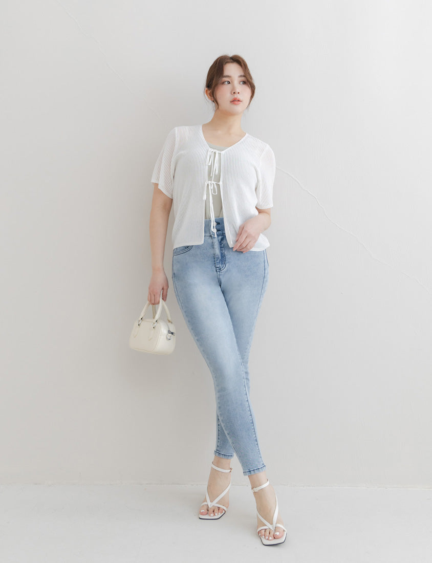 Front Tie Sheer Hollow Plus Size Knit Cardigan