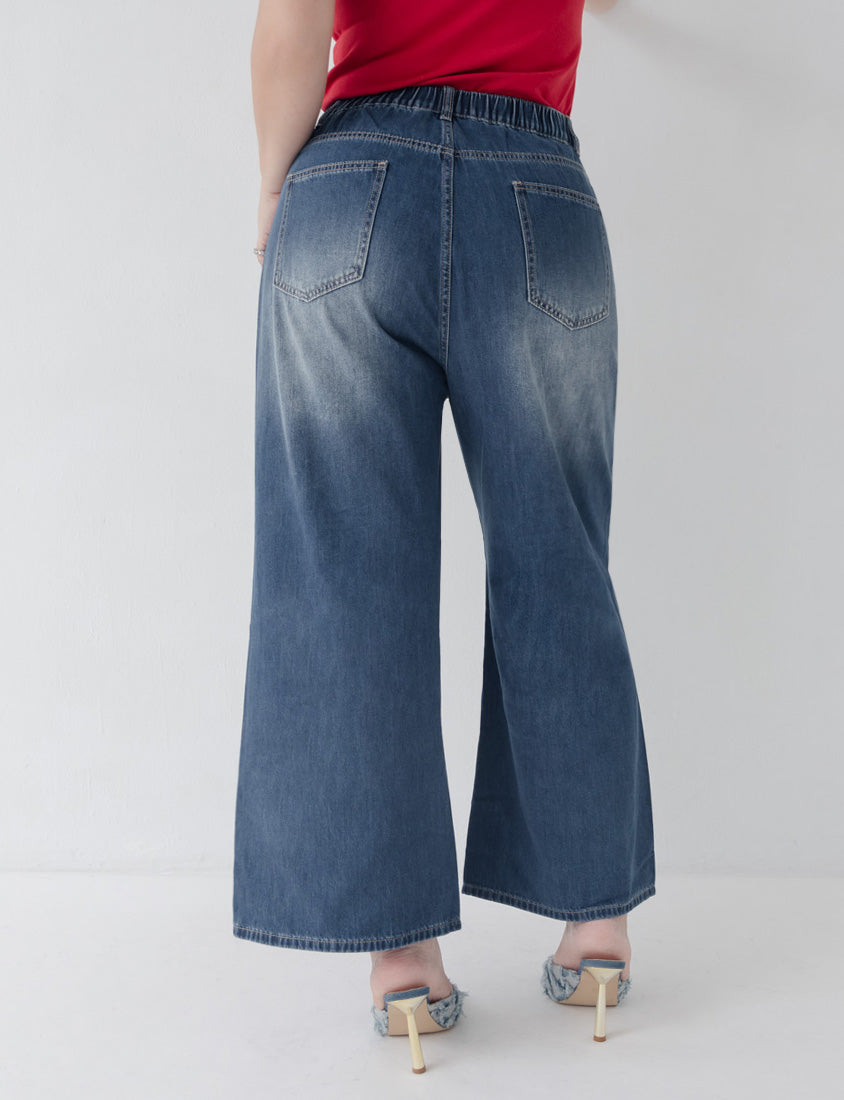 MUA! Distressed Denim Elastic Back Plus Size Wide Leg Jeans