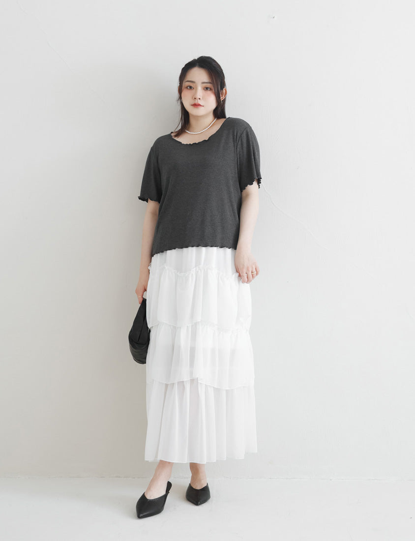MISS. Versatile Wavy Edge Textured Plus Size Ribbed Top