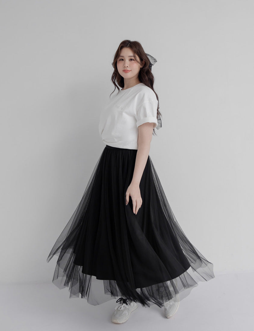 Romantic Layered Flowing Elastic Waist Plus Size Tulle Skirt