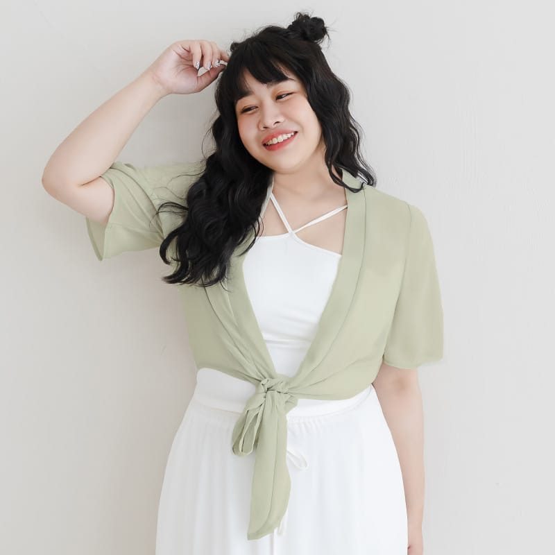 Summer Multicolor Sheer Tie-Front Plus Size Cover-Up