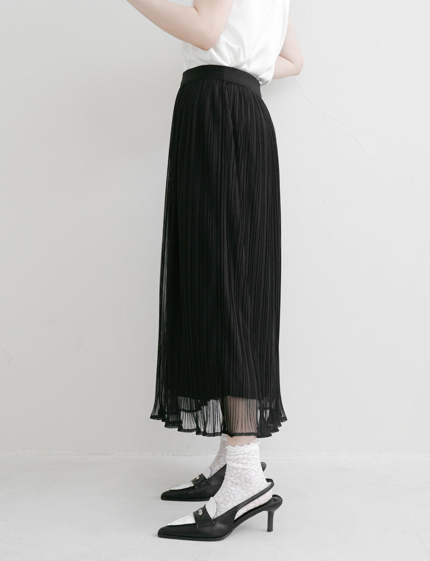 MISS. Ethereal Sheer Pleated Elastic Plus Size Maxi Skirt