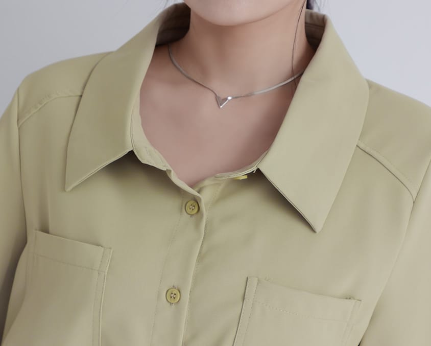 MISS. Drop Shoulder Stitching Double Pocket Plus Size Short Sleeve Shirt