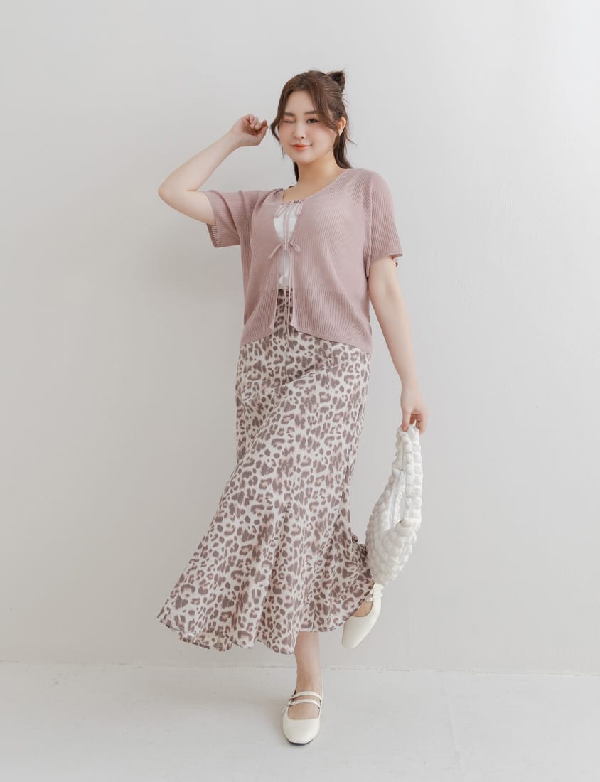 Front Tie Sheer Hollow Plus Size Knit Cardigan