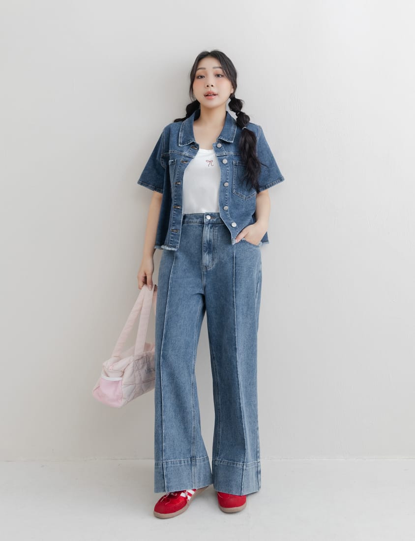 3D Seamed Plus Size Wide Straight Leg Jeans