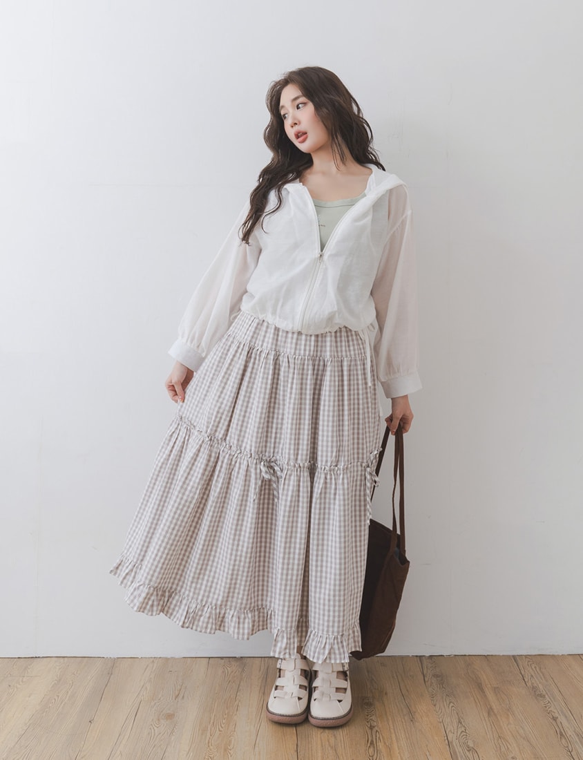 Semi-Sheer Drawstring Hem Hooded Plus Size Jacket