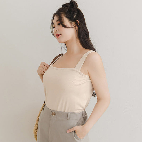 Ribbed Wide Strap Wavy Edge Plus Size Tank Top