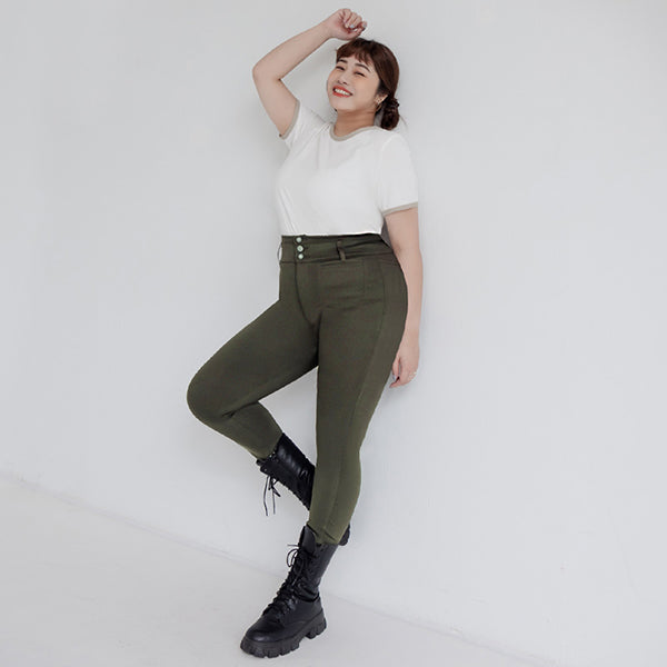 High Waist Tummy-Flattering Plus Size Slimming Pants (Three Buttons)