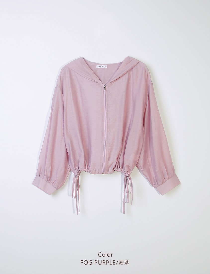 Semi-Sheer Drawstring Hem Hooded Plus Size Jacket