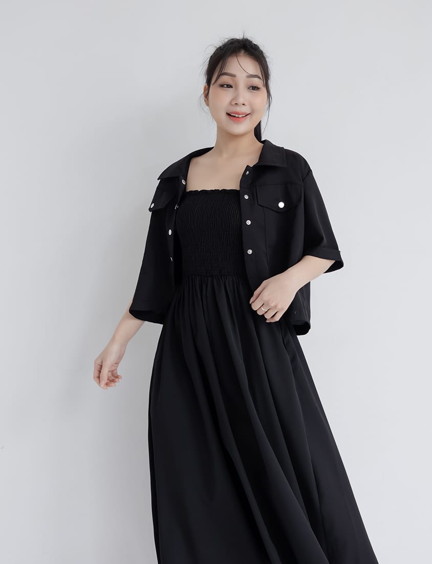 Adjustable Elastic Strap Twill Plus Size Dress